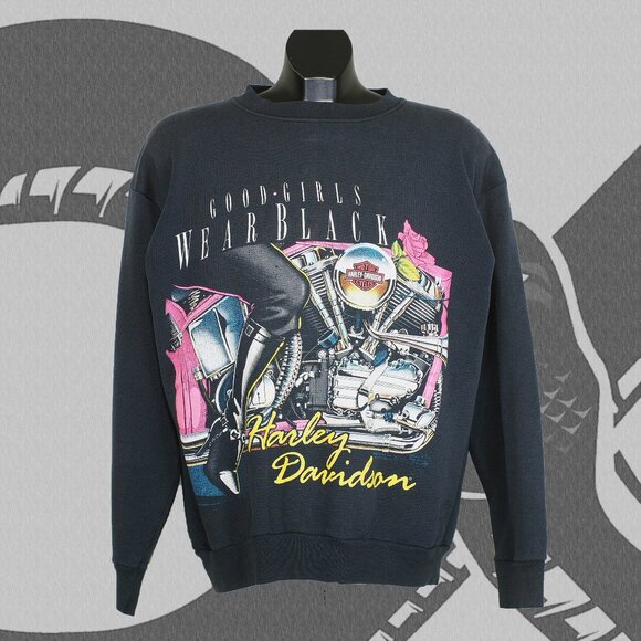 1990s Harley-Davidson Sweatshirt Women's Large Good Girls Wear Black - Picture 1 of 6